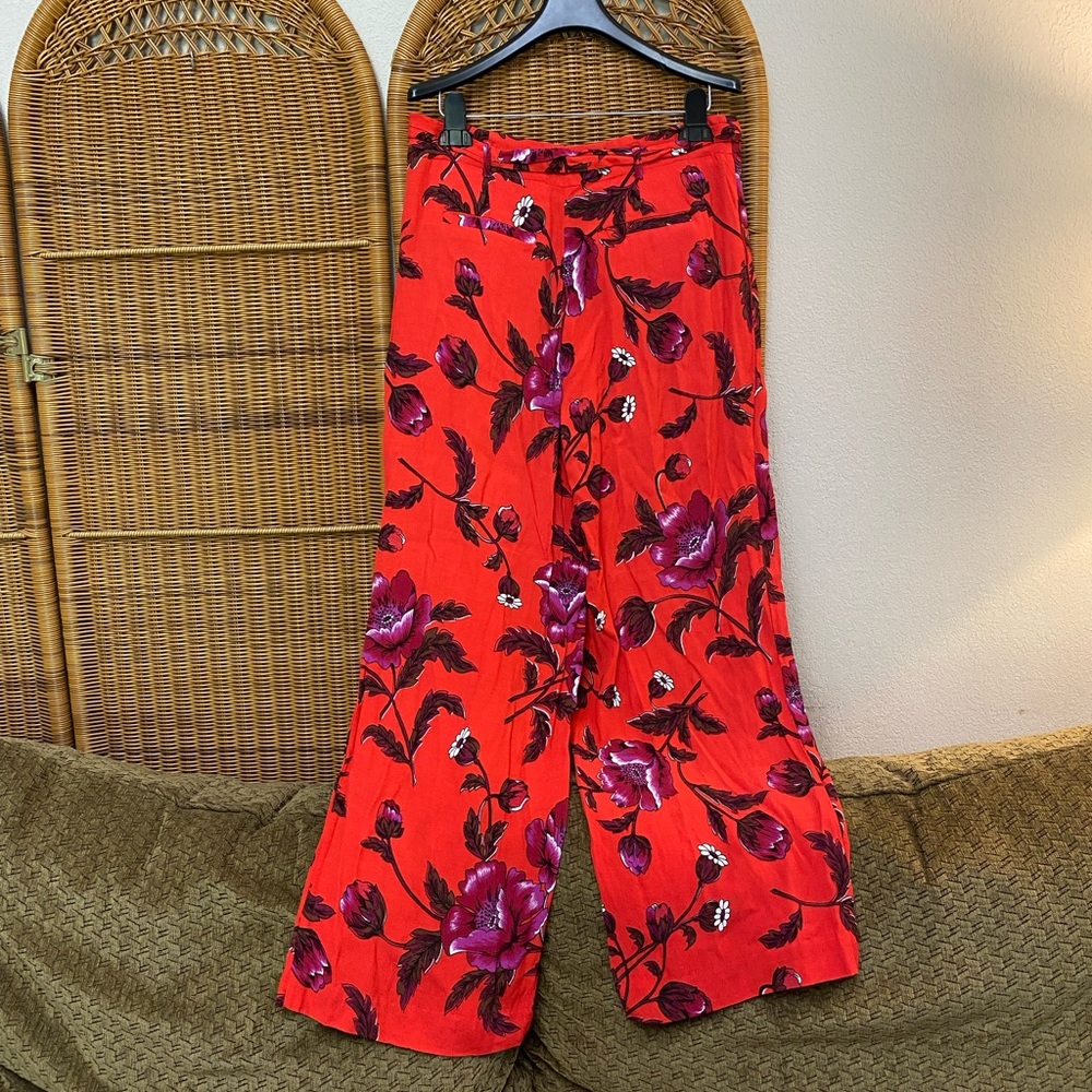 ETT:TWA ANTHROPOLOGIE flowy wide leg floral print flowy pants tie belt summer 8 - Picture 8 of 13